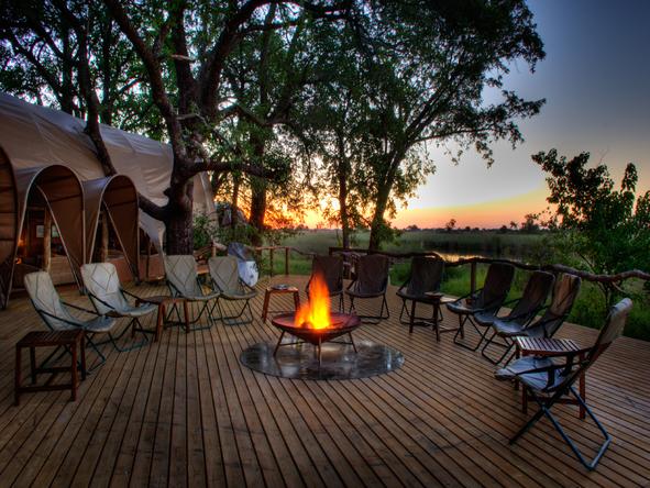 Camp Okuti - deck with campfire